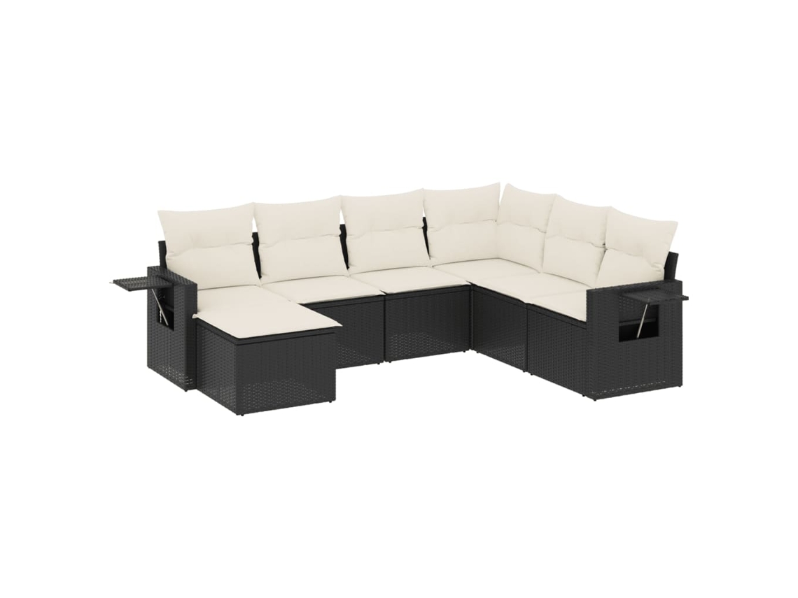 Conjunto de 7 Sofás para Jardim com Almofadões Vime Pe Preto MAISON EXCLUSIVE (7 pcs)