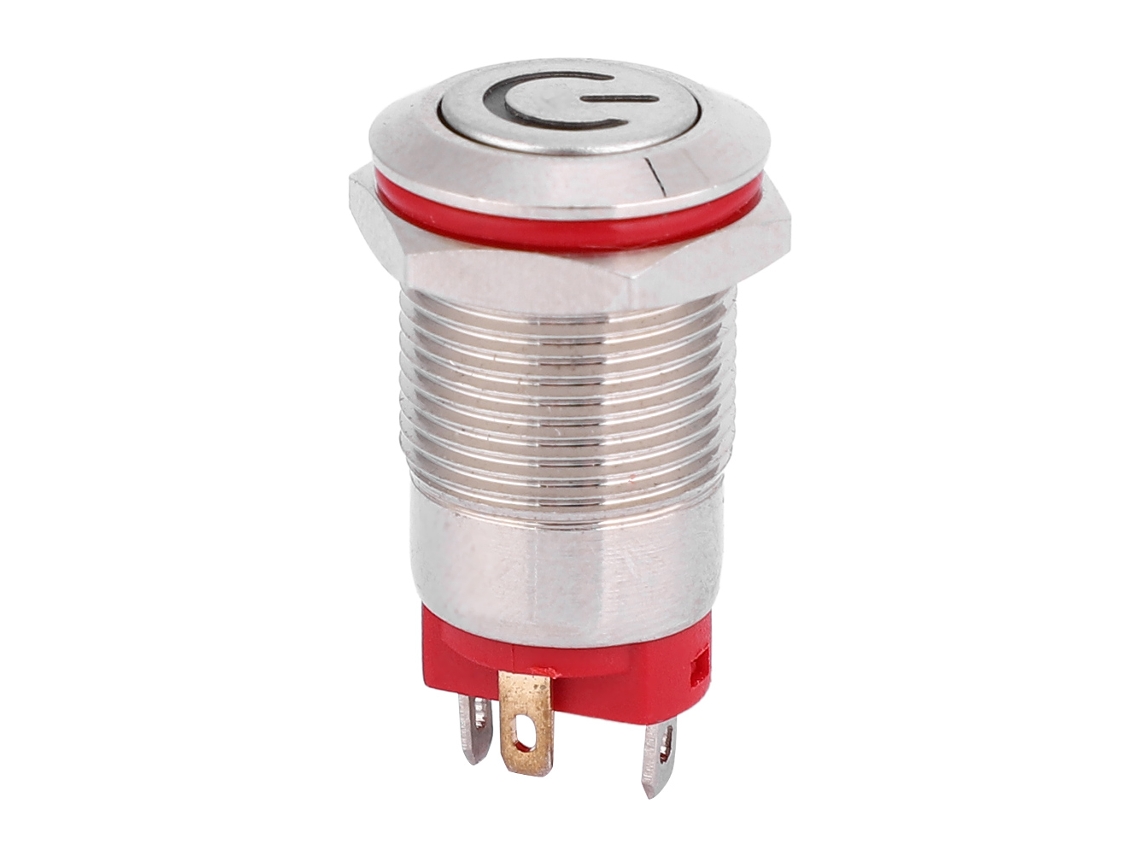 Interruptor De Botão Metal À Prova D'água 4 Pinos 12mm Com Led Anel Branco Auto Bloqueio Ip66 Ik09