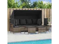 Vidaxl 5 Pcs Conjunto Sofás De Jardim C/ Almofadões Vime Pe Cinzento