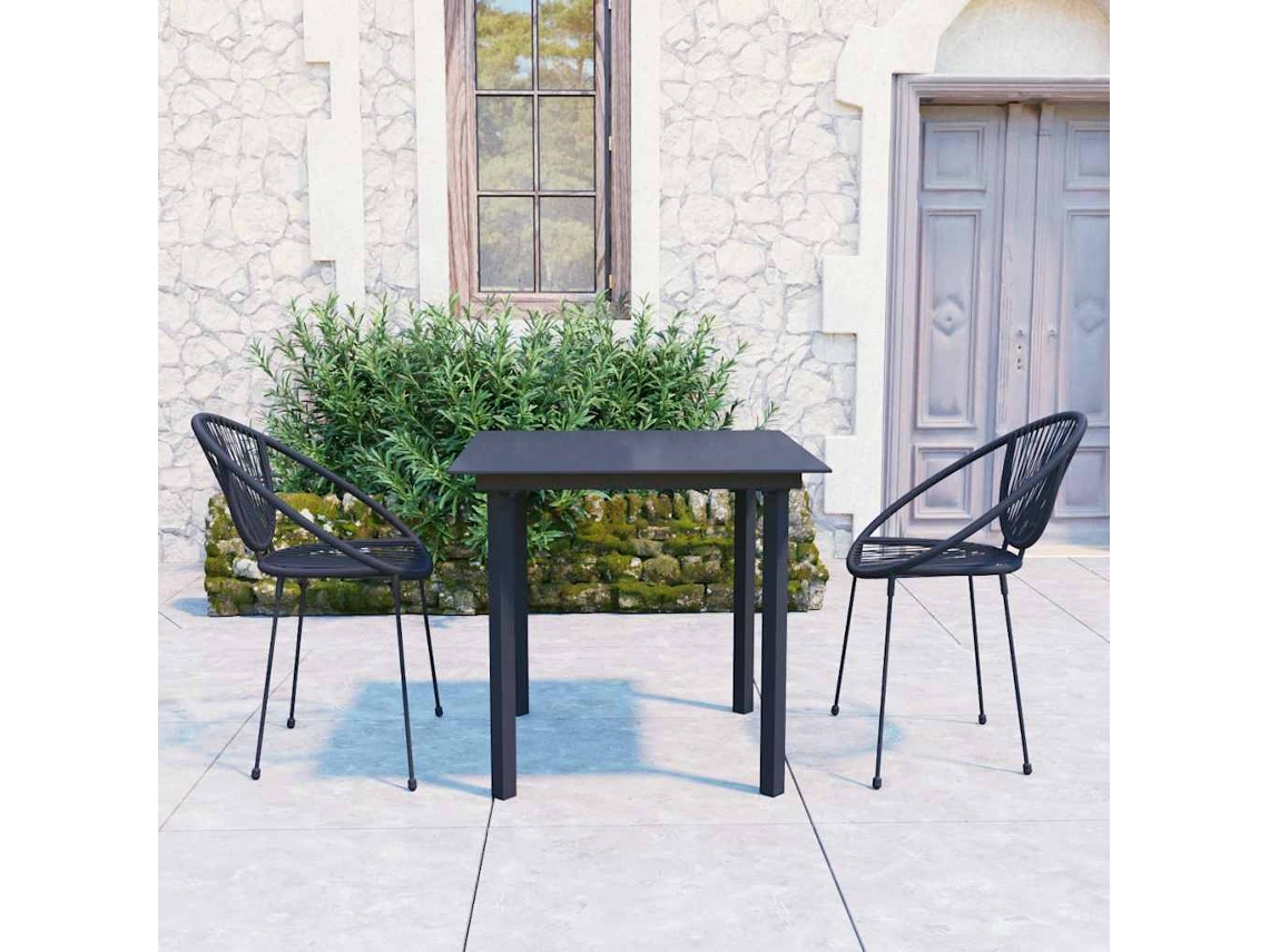 Vidaxl 3 Pcs Conjunto De Jantar Para Jardim Vime De Pvc Preto