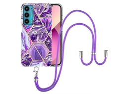 Capa De Celular Motorola Edge 20 Em Tpu Com Efeito Mármore E Acabamento Eletrogalvanizado, Com Cordão.