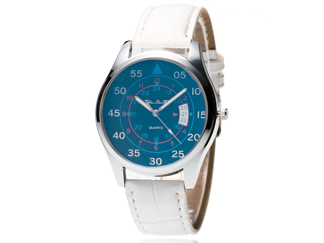 Relógio de Pareja Zhoulianfa Pulseira Pu Esfera Redonda Quartzo Branco
