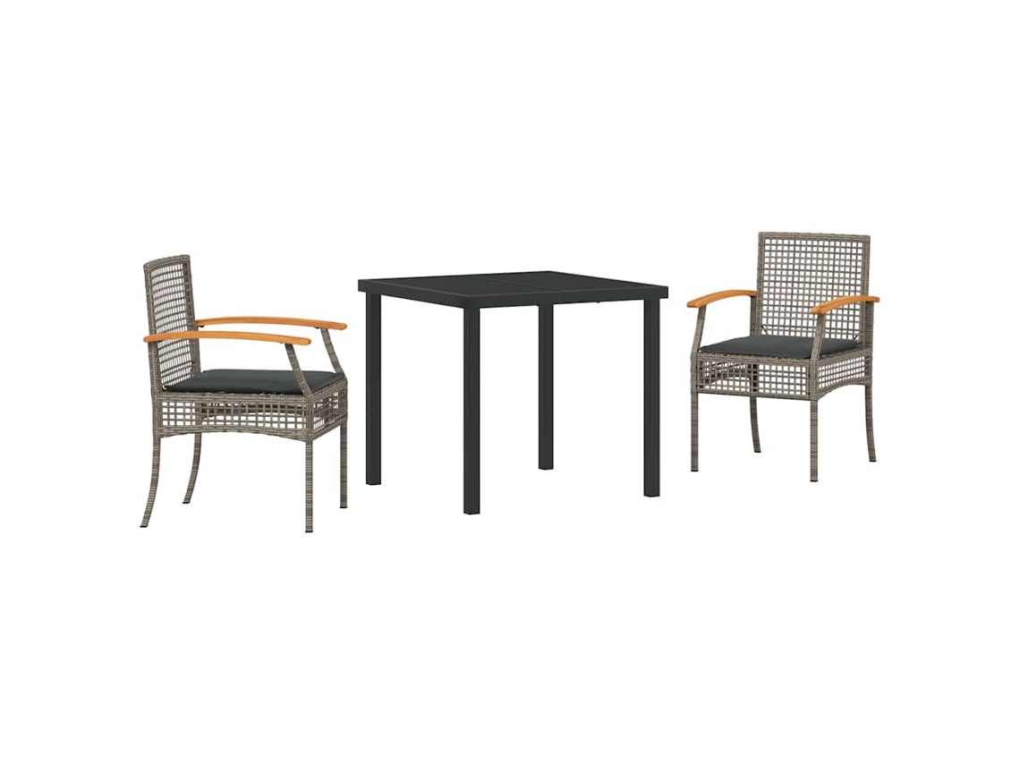 Conjunto 3 Conjunto De Jantar Para Jardim Vidaxl Cinzento Vime (80 X 80 X 73 Cm)