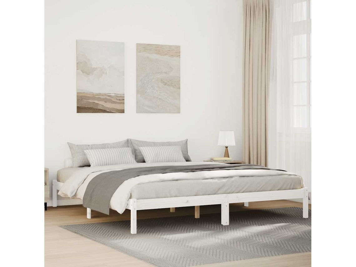 Vidaxl Cama Extra Longa Sem Colchão 180x220 Cm Pinho Maciço Branco