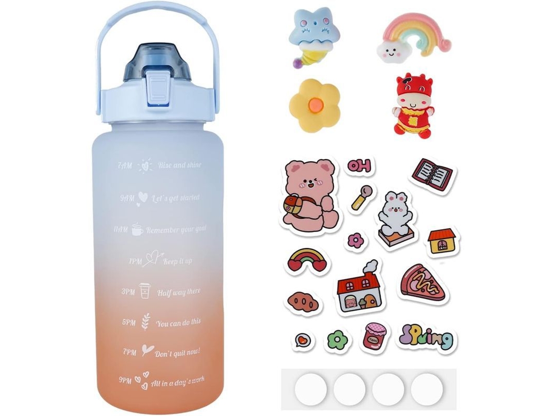 Botella De Água Motivacional Linjou Com Marcas De Tempo, Caneca E Mangueira (azul Laranja Degradê)