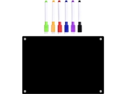 Quadro branco magnético em acrílico preto, apagável a seco, para geladeira, fácil de limpar e confortável.