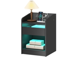 Mesa De Cabeceira Com Luzes Led Gaveta Prateleira Estação De Carregamento Entrada Usb E Controlo Remoto 40x40x58 Cm Branco