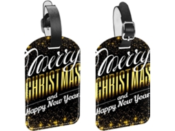 Conjunto De 2 Etiquetas Bagagem Em Imitação Couro Proteção Privacidade Design Feliz Natal