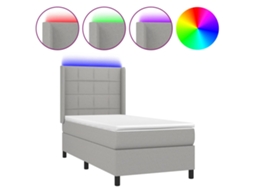 Cama Box Spring com Colchão e Led Tecido Cinza Claro MAISON EXCLUSIVE (100x200 cm)