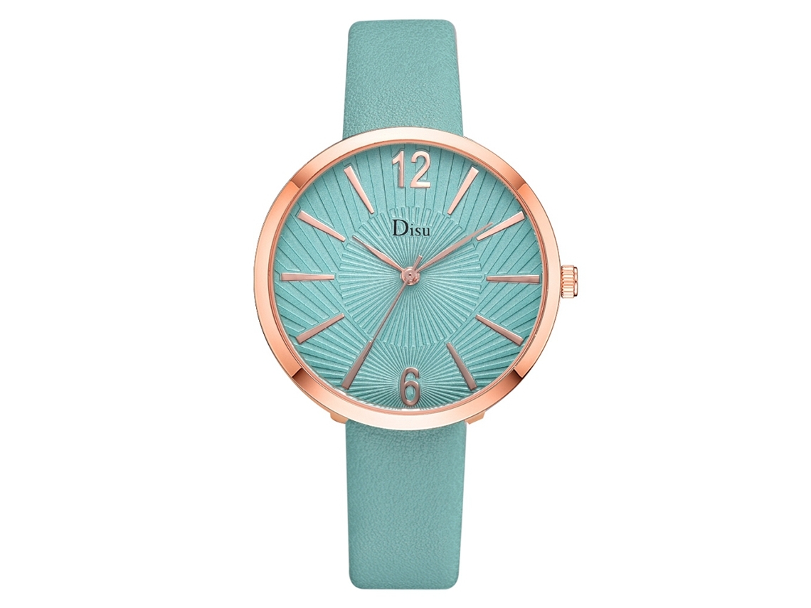 Relógio de Pulso Feminino Elegante com Pulseira de Couro Artificial Azul Céu