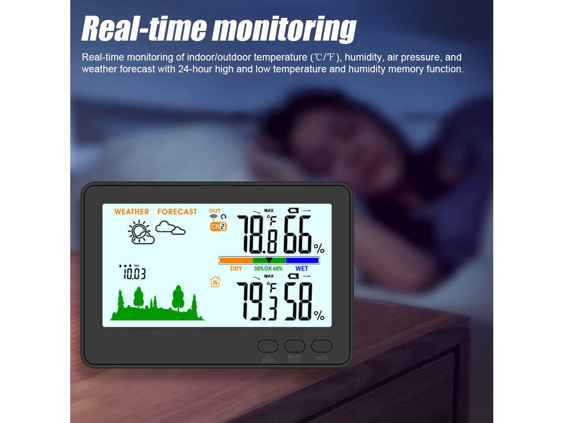 Yuru estação Meteorológica Sem Fio 433mhz com Termômetro Umidímetro Interno/externo Lcd com Iluminação e Alerta de Bateria Fraca