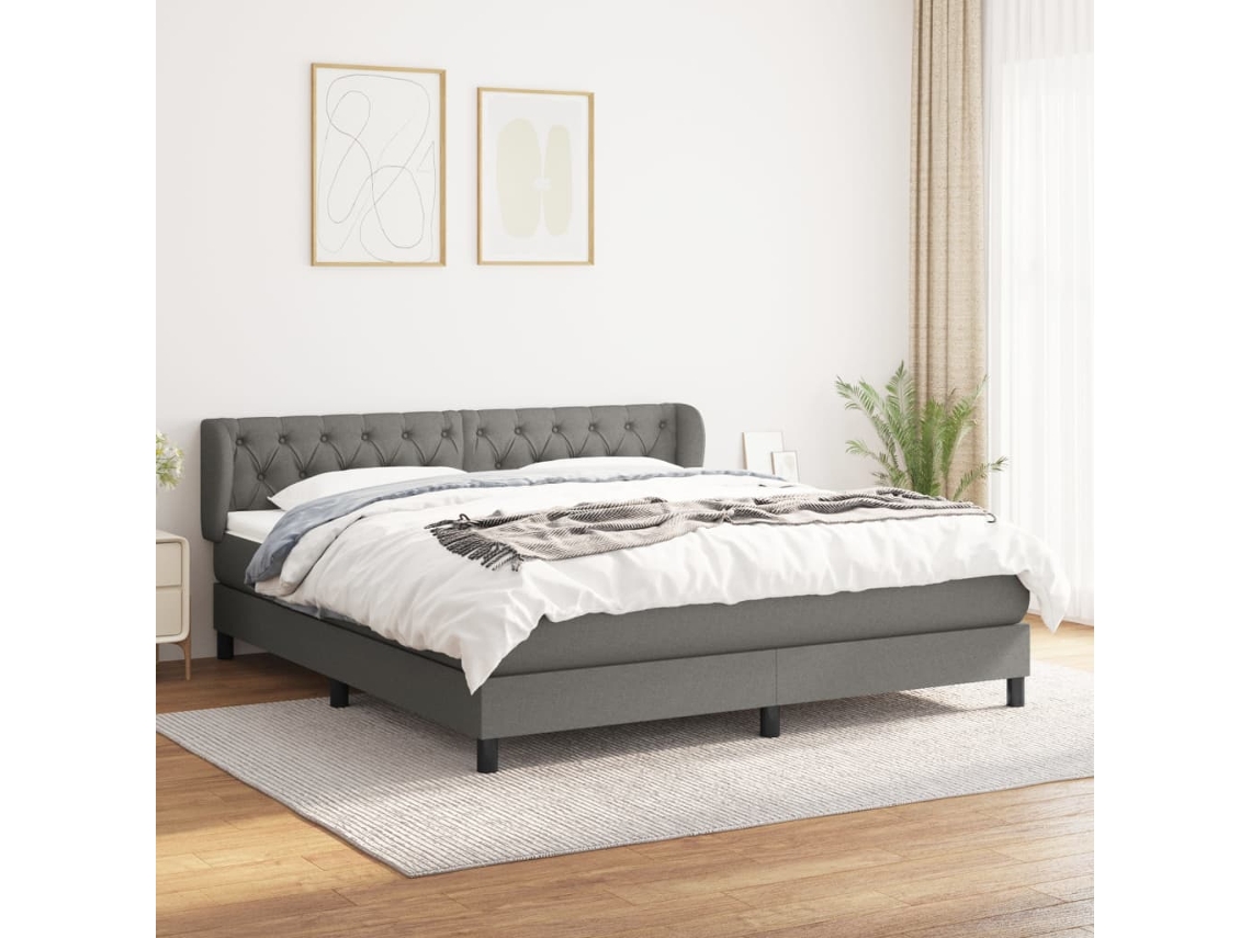 Vidaxl Cama Com Molas/colchão 160x200 Cm Tecido Cinzento-escuro