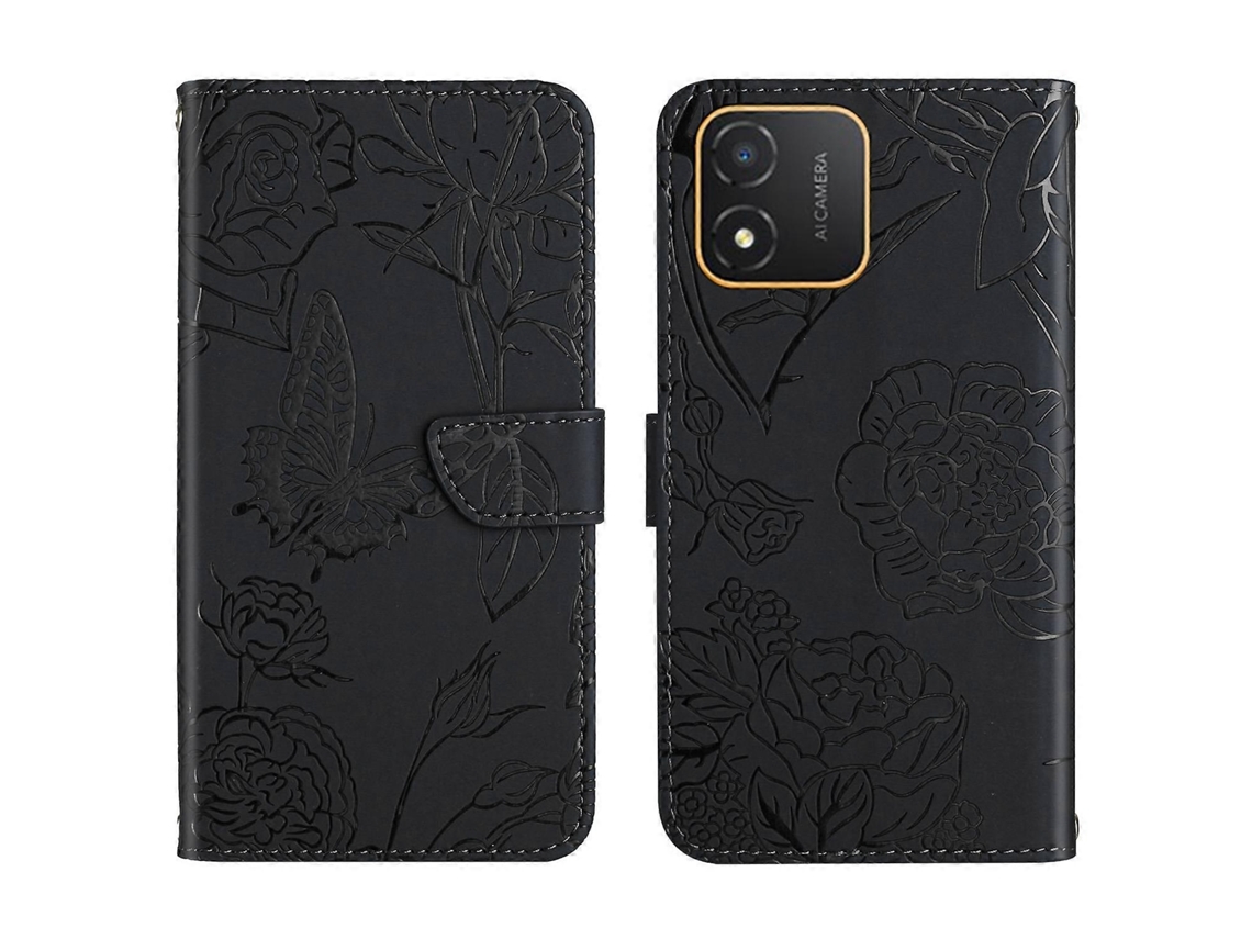 Capa De Celular Flip Em Couro Sintético Com Textura De Borboleta Para Honor X5 4g Ht03