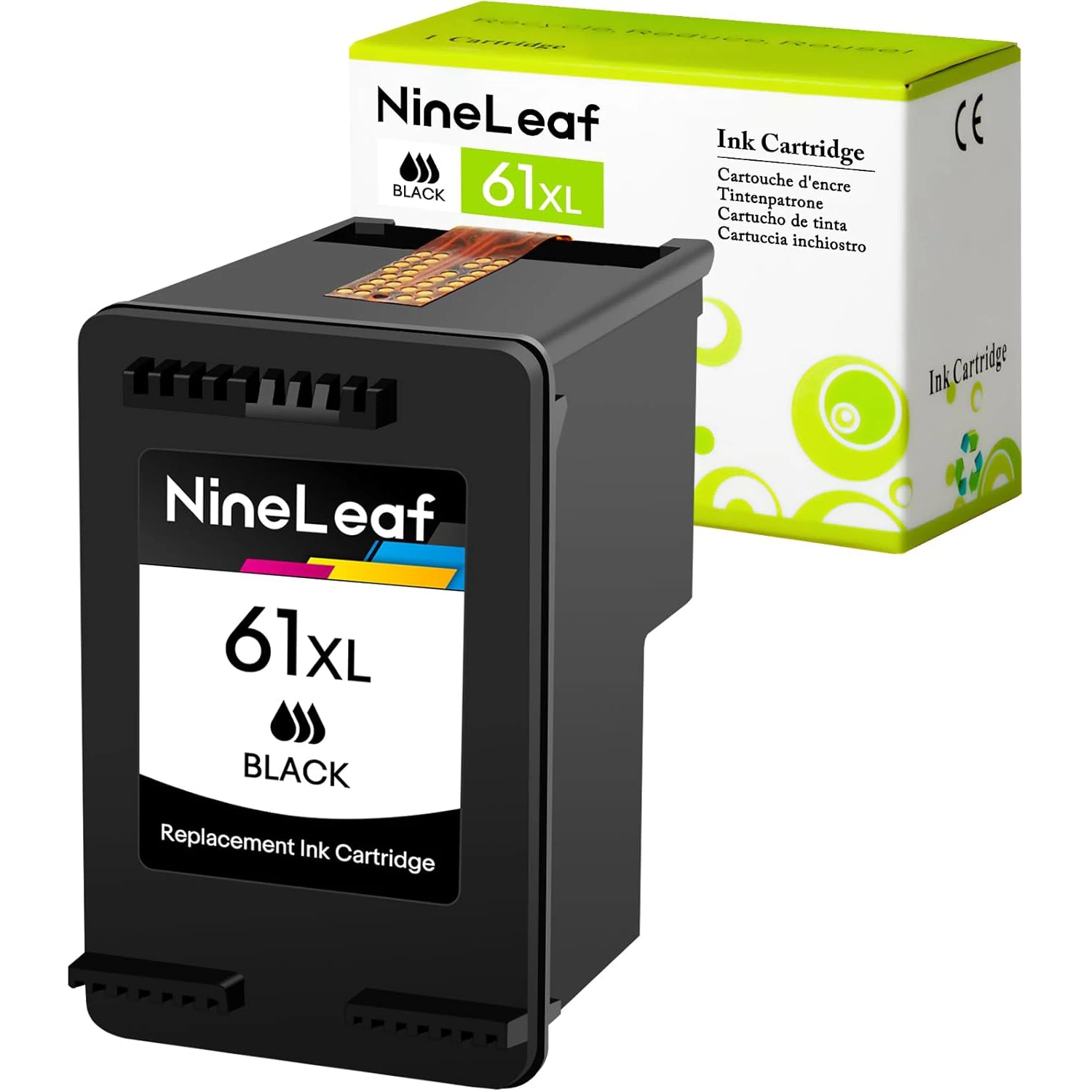 1 Tinteiro Preto Nineleaf de Alto Rendimento para Hp 61xl, 61 XL Ch563w, Ch564w MDUG