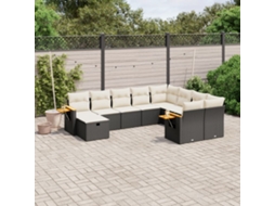 Vidaxl 10 Pcs Conjunto Sofás De Jardim C/ Almofadões Vime Pe Preto