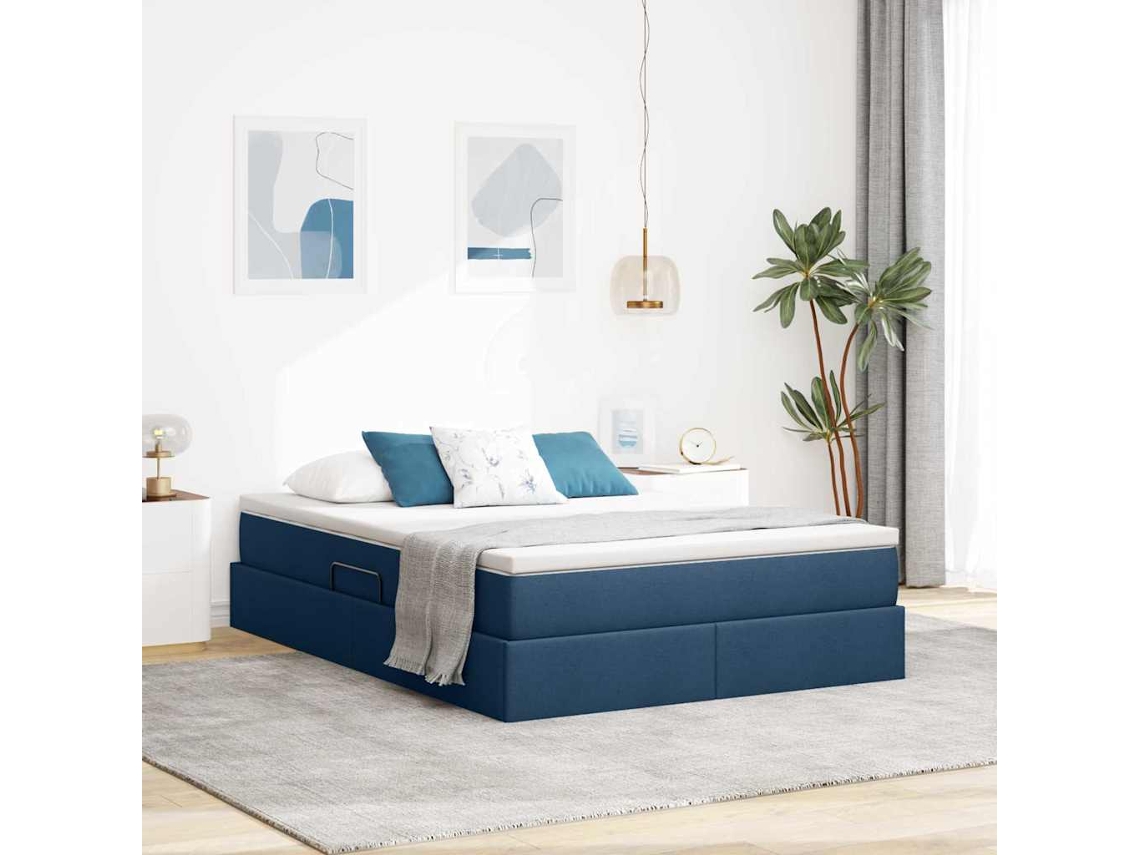 Cama com Arrumação e Colchão Azul Poliéster MAISON EXCLUSIVE (140x190 cm)