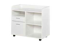 Armário para Impressora 3 Compartimentos, 2 Gavetas, Prateleira Ajustável, Rodas com Freios (80x40x72cm, Branco) | S/MARCA