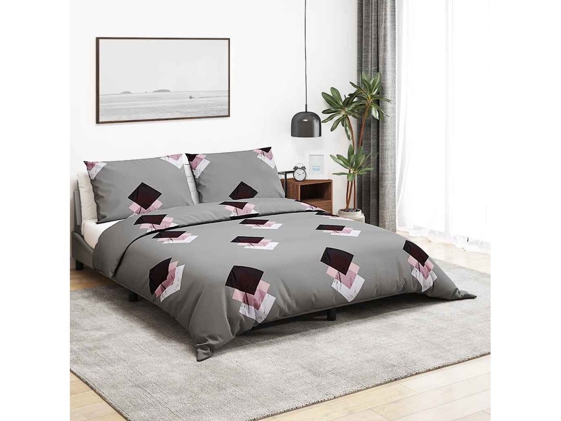 Vidaxl Conjunto De Capa De Edredão 200x200 Cm Algodão Cinza