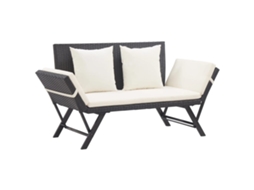 Vidaxl Banco De Jardim C/ Almofadões 176 Cm Vime Pe Preto