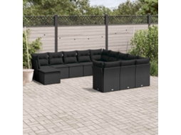 Vidaxl 12 Pcs Conjunto De Sofás De Jardim C/ Almofadões Vime Pe Preto