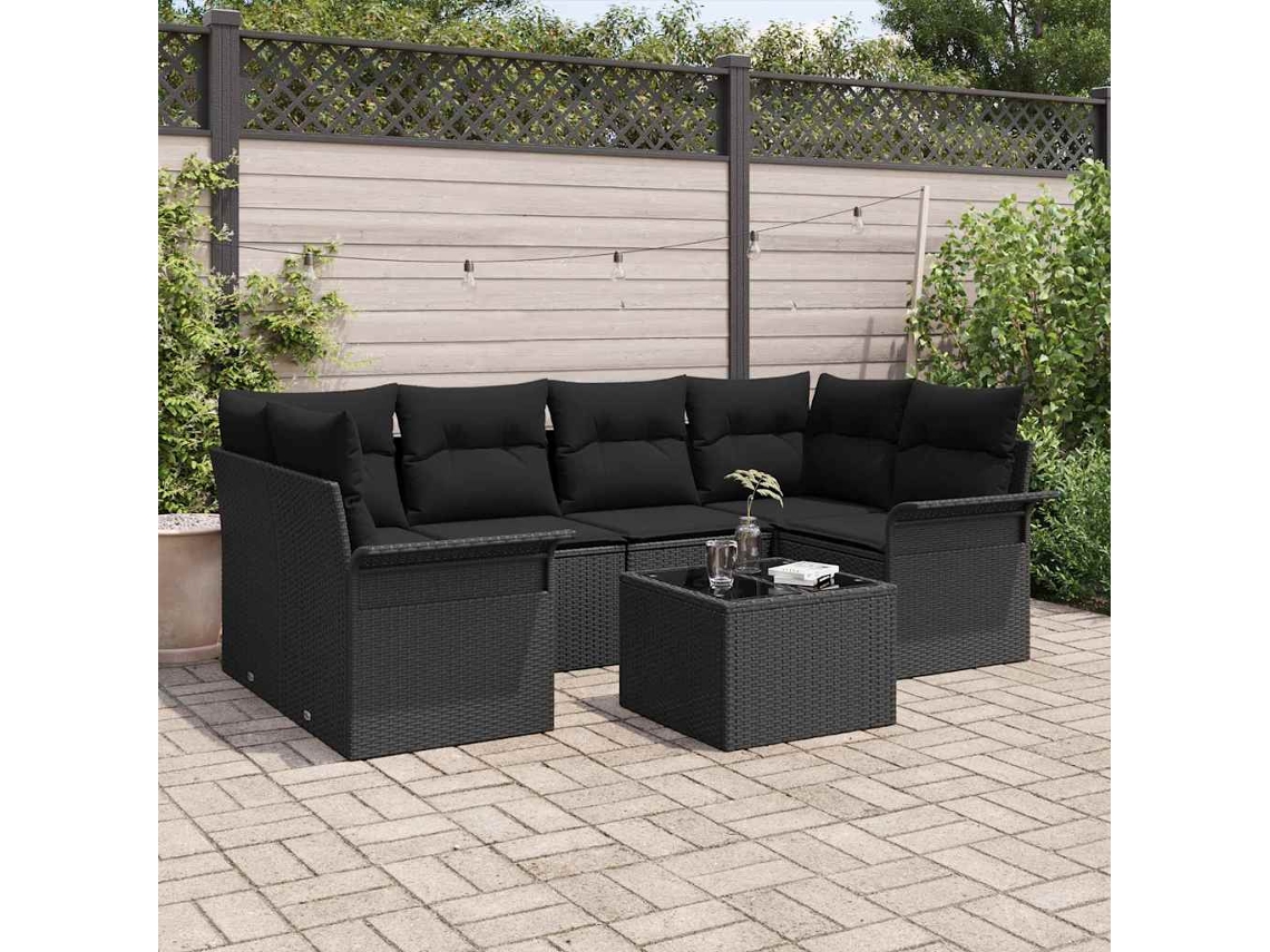 Vidaxl Conjunto De Sofá De Jardim 7 Unid. 6-número De Lugares Preto