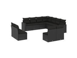 Conjunto de 11 Sofás de Jardim com Almofadões Vime Pe Preto MAISON EXCLUSIVE