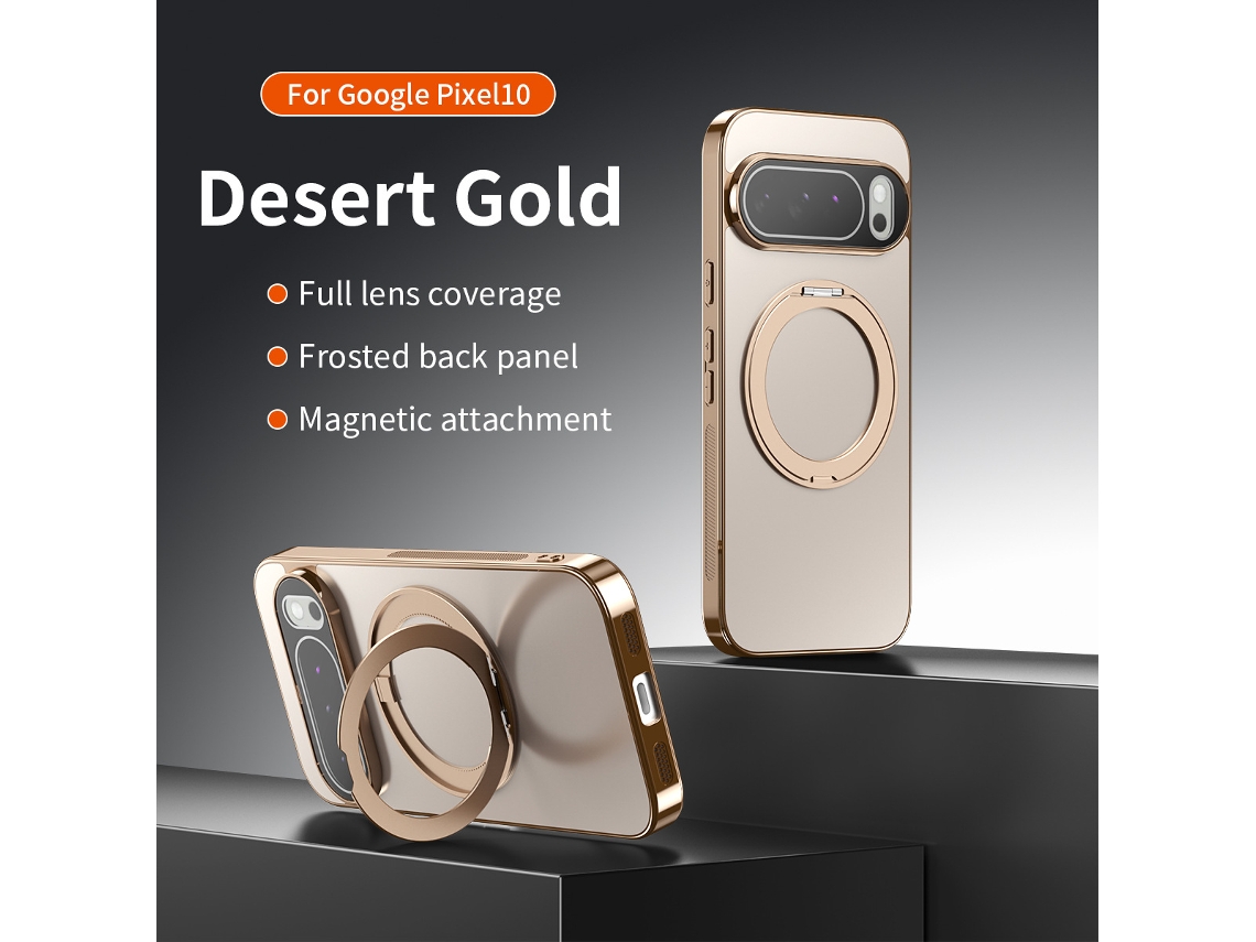 Capa Magnética Para Celular Com Proteção 360°capa Eletrogalvanizada Com Suporte Giratório Na Cor Ouro Do Deserto Para Google Pixel 10a