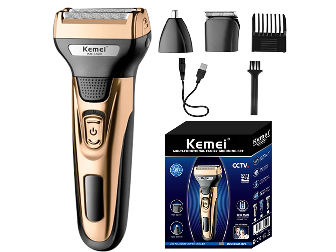 Barbeador Elétrico Potente 3 em 1, Exclusivo para Homens, Inclui Bateria Recarregável MDUG (dourado)