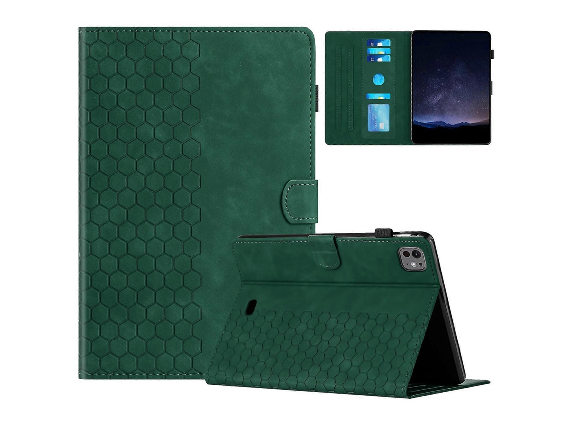 Capa Hengrongshen para iPad Pro 11, estampa "Mel's Favor", capa de couro com compartimento para cartão, verde (2024)