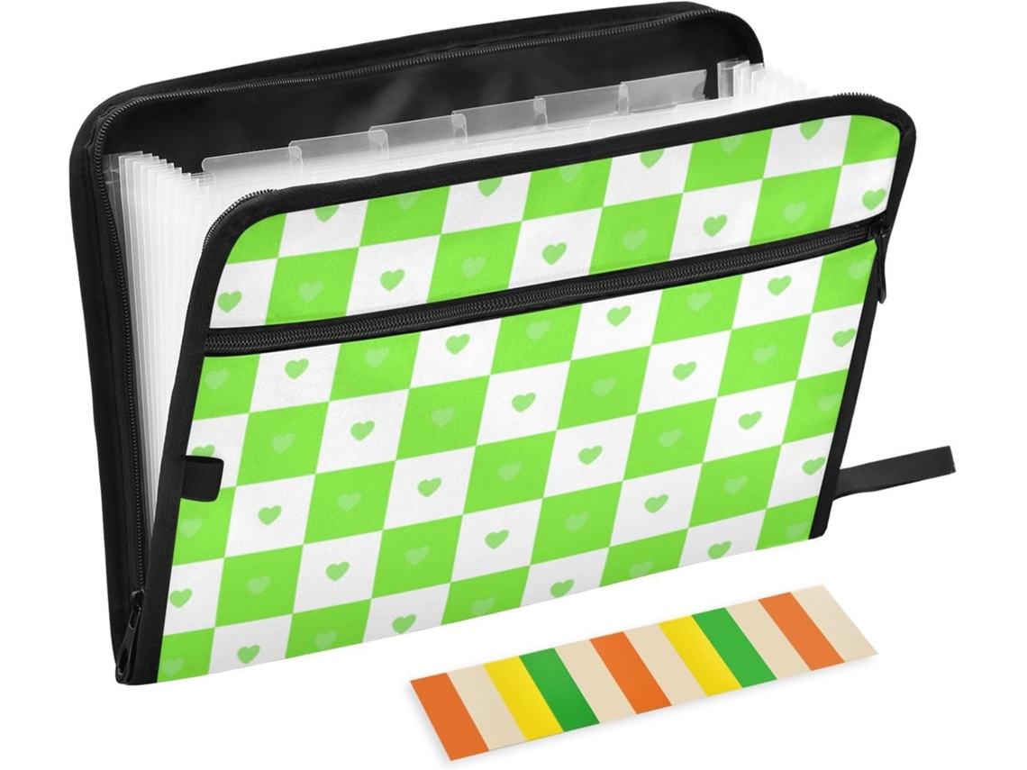 Jaqueta Expansível Buffalo Com Estampa De Coração, Verde, 13 Bolsos, Tamanho A4 E Carta, Fechamento Com Zíper,