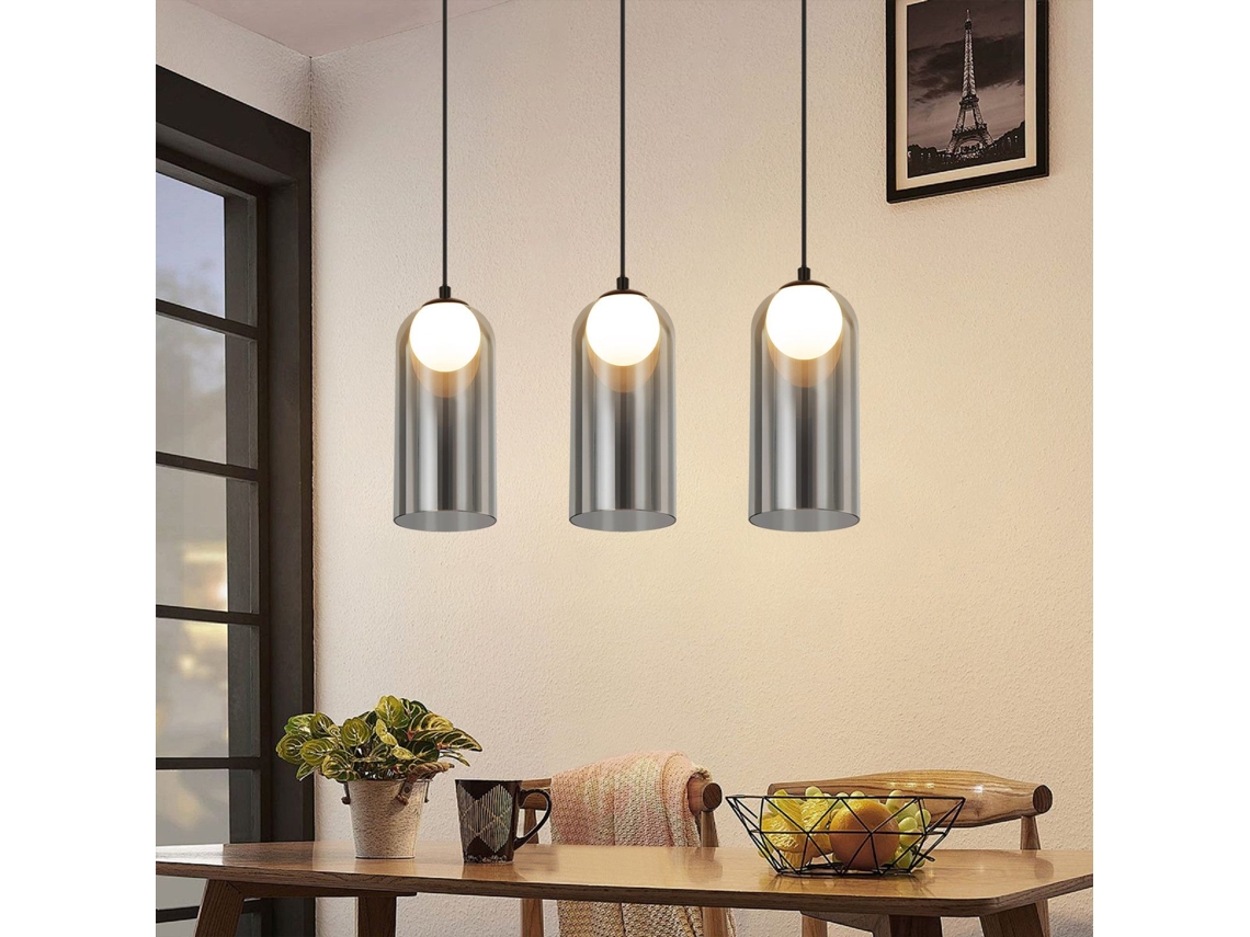 Nettlife Candeeiro Suspenso Vintage Para Mesa De Jantar, Cinza Fumê G9, Oval Com Altura Ajustável, 40 W, 2,5 Cm, Em Vidro, Para Uso Diário