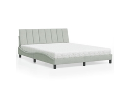Vidaxl Cama Com Colchão Hanko 160x200 Cm Veludo Cinzento-claro
