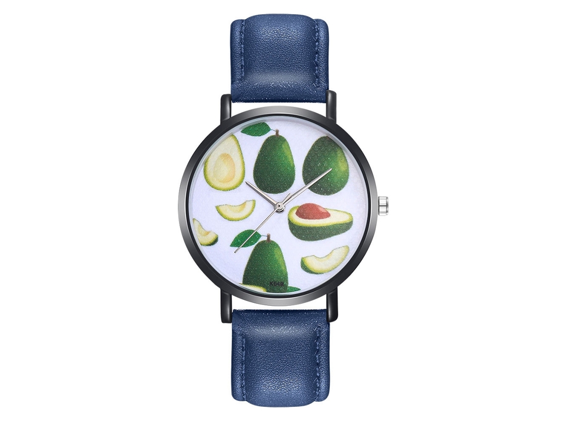 Relógio de Pulso Feminino de Quartzo com Pulseira de Couro Pu Estilo Simples Azul