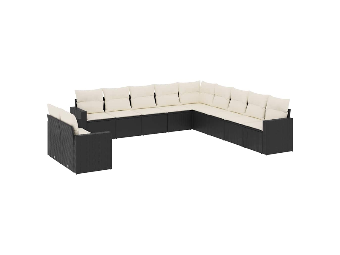 Conjunto de 11 Sofás de Jardim com Almofadões Vime Pe Preto MAISON EXCLUSIVE