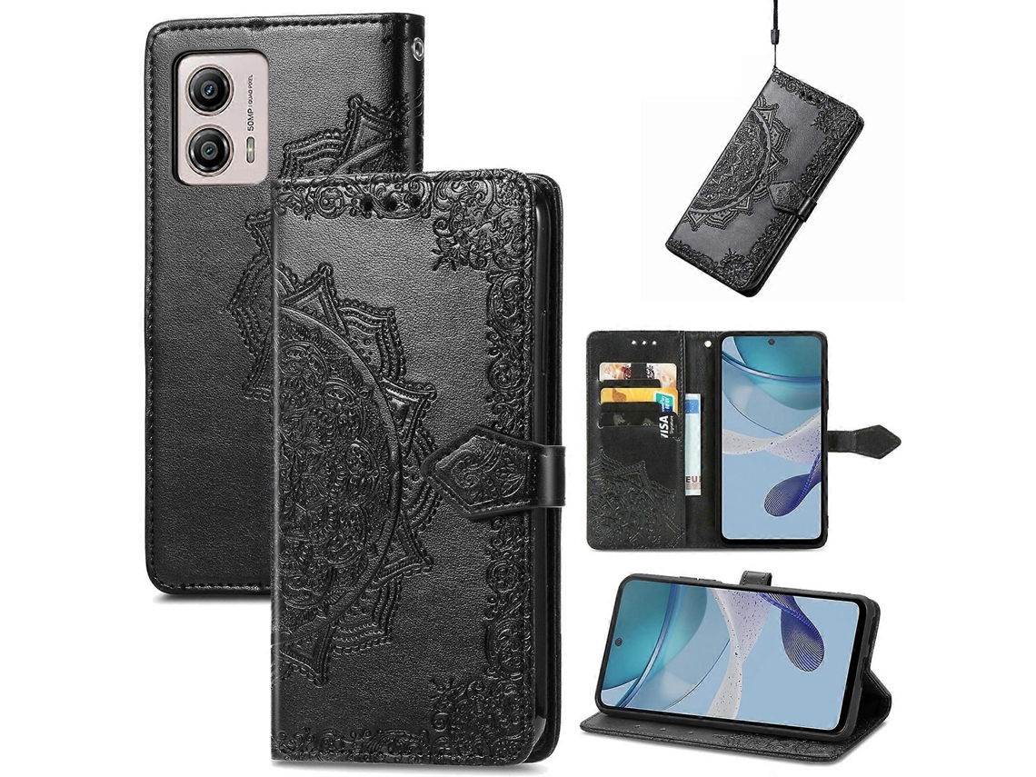 Capa De Couro Com Aba Horizontal E Estampa De Mandala Floral Para Motorola Moto G53 5g.