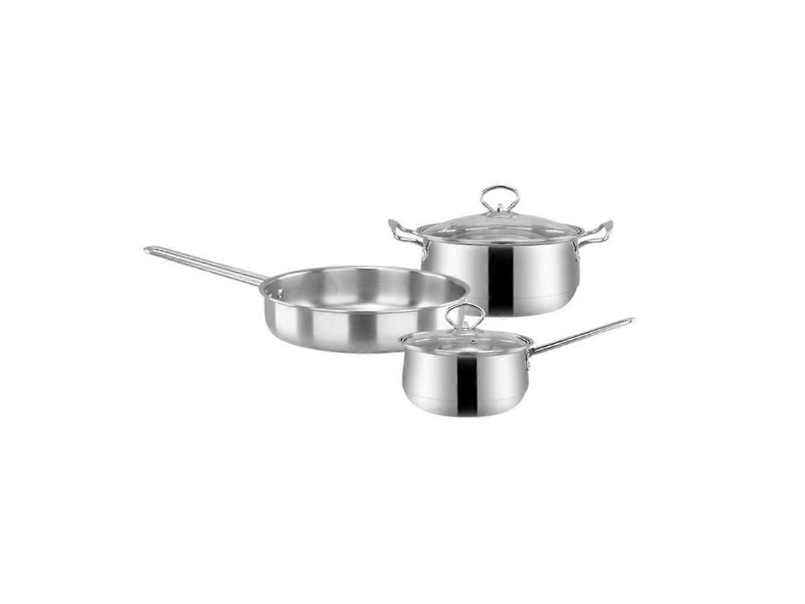 Jogo De Panelas De Aço Inox Com 3 Peças Para Fogão De Indução E A Gás: Frigideira, Panela Para Sopa E Panela Para Leite.