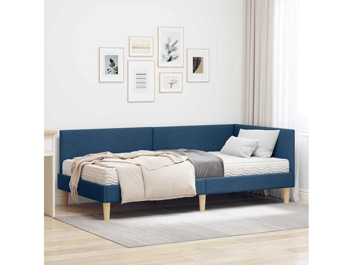 Vidaxl Estrutura de Cama de Canto com Colchão Outros 2 Pcs Azul Tecido