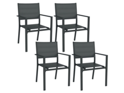 Conjunto De 4 Cadeiras De Jardim Empilháveis Em Alumínio E Textilene Com Apoios De Braço. Conjunto De 4 Para Uso Externo.