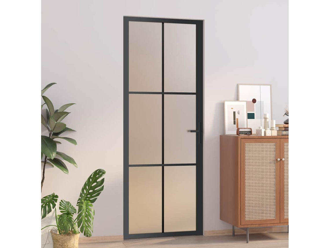 Vidaxl Porta Interior 76x201,5 Cm Vidro E Alumínio Preto Mate