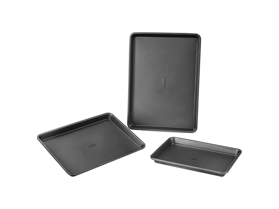 Conjunto De 3 Formas De Cozinha Antiaderentes Em Aço Carbono Preto Tekmaquinas