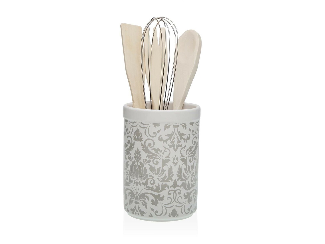 Recipiente para Utensílios de Cozinha VERSA Damasco Cerâmica 10x15x10 cm