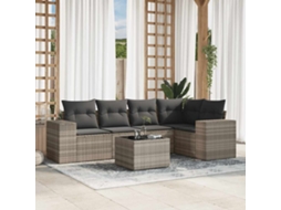 Vidaxl 6 Pcs Conj. Sofás Jardim Com Almofadões Vime Pe Cinzento-claro