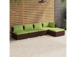 Conjunto 5 Peças Lounge Jardim C/ Almofadões Vime Pe Marrom Dkd Home Decor