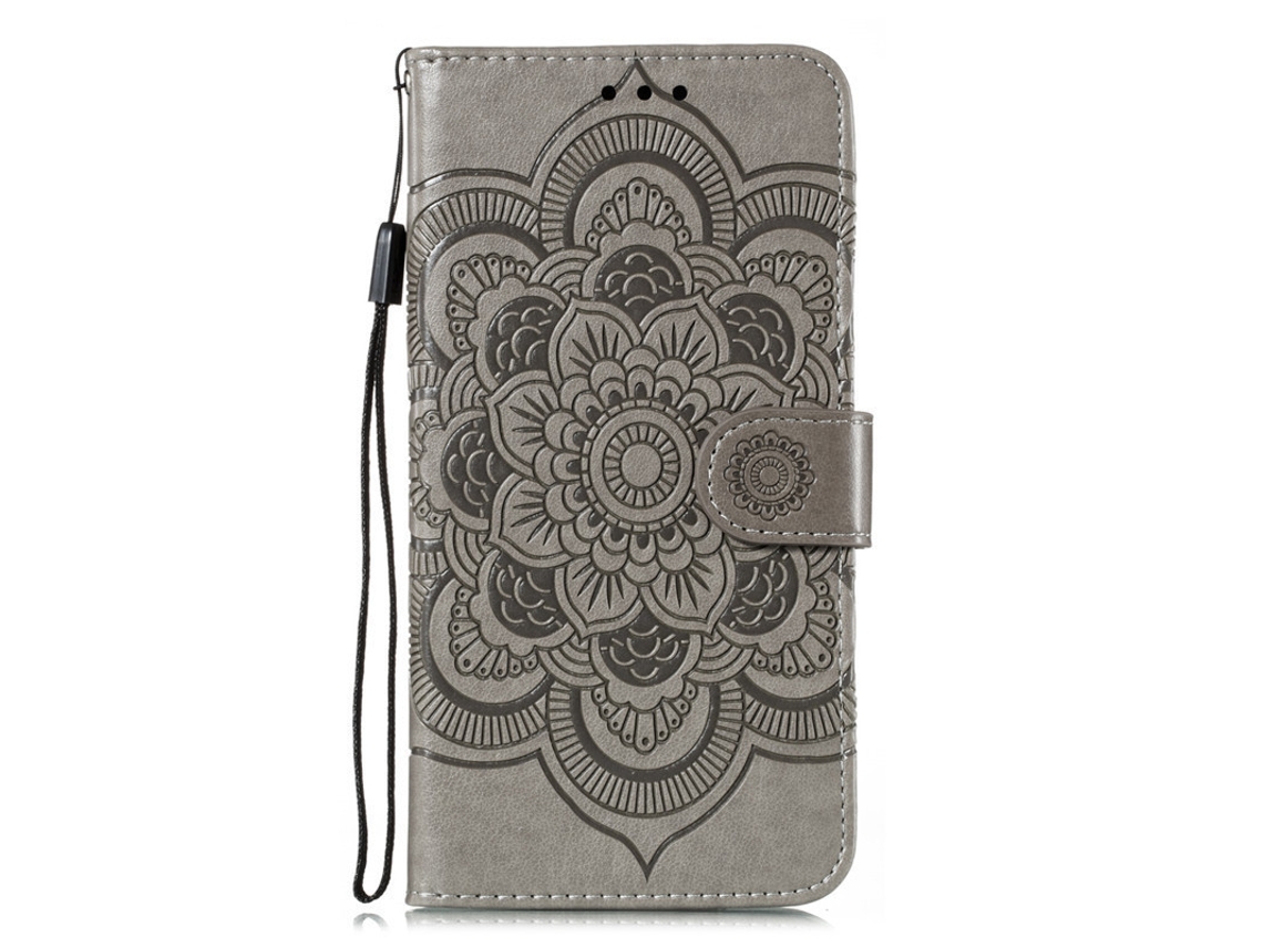 Capa Protetora Completa Para Celular, Estilo Clamshell, Em Couro Sintético.mandala - Cinza - Iphone 14