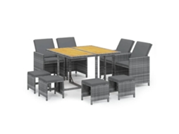 Maison Exclusive - 9 Pcs Conjunto Jantar P/ Jardim C/ Almofadões Vime Pe Cinzento