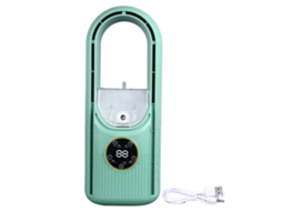 Ventilador Sem Pás de Mesa com Misting 6 Velocidades Reservatório 100ml Usb Silencioso Verde