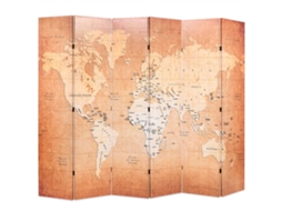 Vidaxl Biombo Dobrável Mapa Mundo 228x170 Cm Amarelo