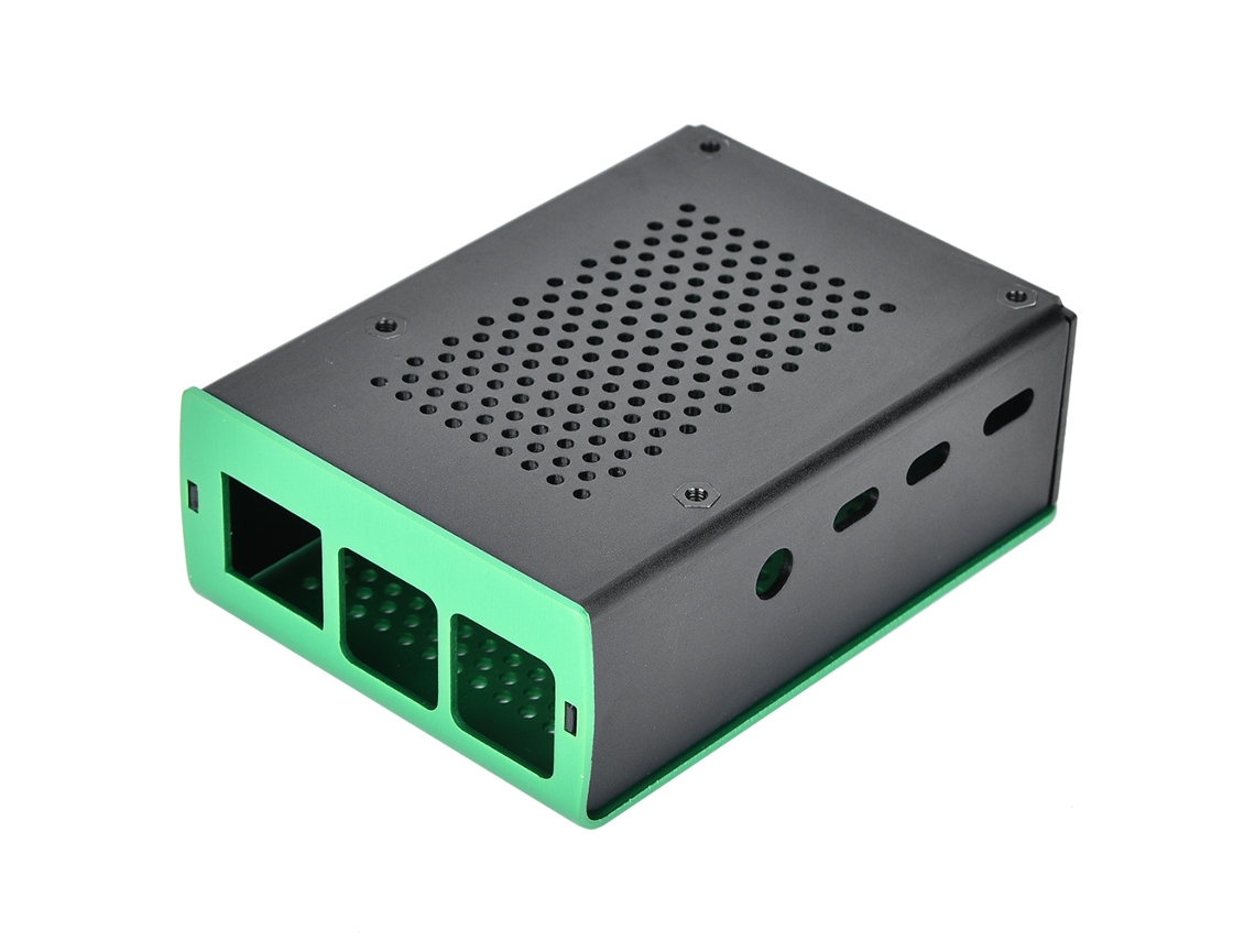 Gabinete de alumínio preto para Raspberry Pi 4 modelo B com dissipador de calor e suporte (verde)