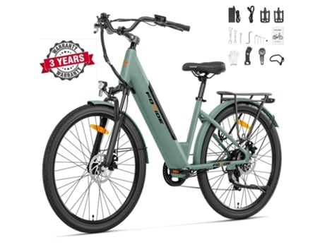 Bicicleta Elétrica Foride Roamer 1 Passo Baixo 250w 100km 7 Velocidades Freio Disco Bateria 36v 13ah E Pneus 27.5 Verde