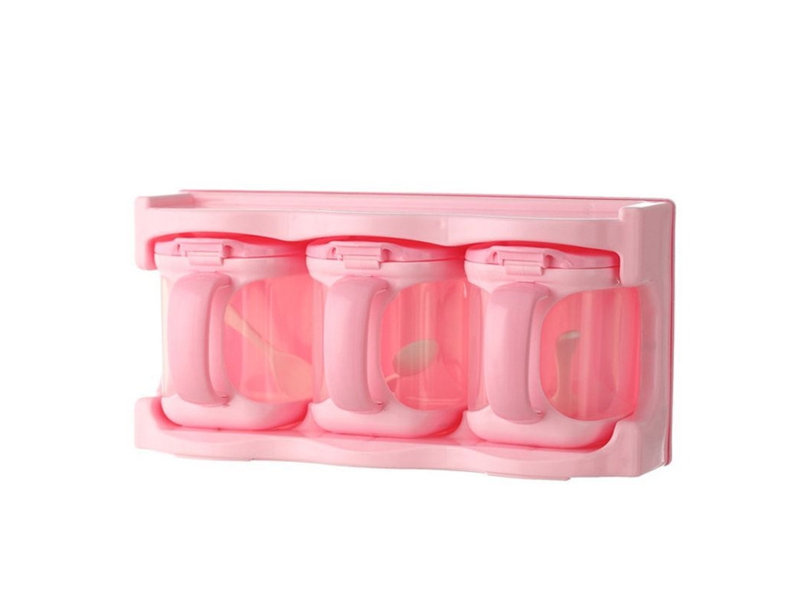 Rebe - Caixa de têmpera multifuncional de plástico com 3 compartimentos rosa para cozinha.